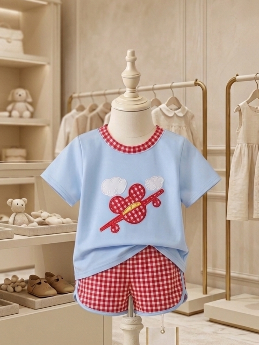 Disney Red And Blue Character Plane Applique Set Sz 4